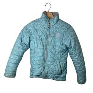 The North Face Girl's Sz 10/12 Reversible Puffer Jacket Blue Grey Fleece READ